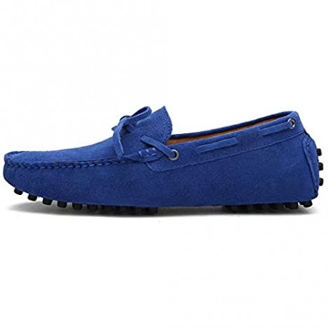DADIJIER 1-Eye Loafers for Men Bowtie Vamp Genuine Suede Leather Driving Casual Shoes Solid Soft Non-Slip Grips Soles Slip on Flats Square Toe