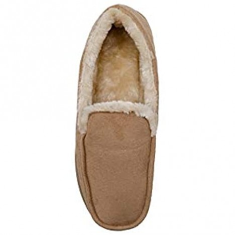 Gold Toe Men’s Slip-On Microsuede House Loafers with Faux Fur Lining and Memory Foam Insole Warm Comfortable Plush Shoes for for Indoor Outdoor use
