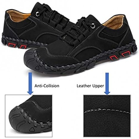 MAIZUN Mens Casual Leather Loafers Breathable Flat Lace Up Driving Shoes Outdoor Lightweight Anti Slip Walking Shoes