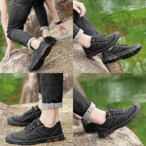 MAIZUN Mens Casual Leather Loafers Breathable Flat Lace Up Driving Shoes Outdoor Lightweight Anti Slip Walking Shoes