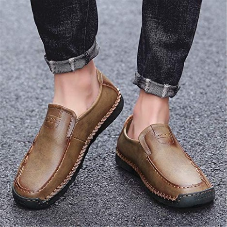 Men Casual Shoes Slip On Loafers Driving Flat Shoes Comfort Walking Sneakers Leather Shoes for Male Khaki