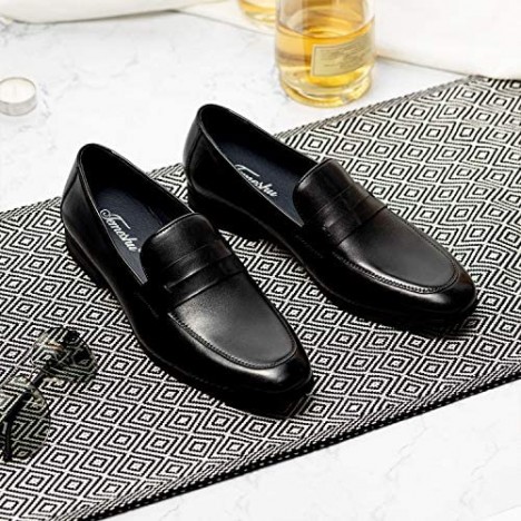 Men's Genuine Leather Formal Penny Loafers Dress Loafers Classic Slip-On Dress Shoes
