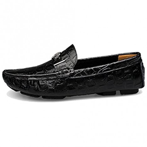 TRULAND Mens Crocodile Pattern Genuine Leather Slip-on Penny Loafers Plus Size