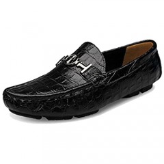 TRULAND Mens Crocodile Pattern Genuine Leather Slip-on Penny Loafers Plus Size