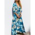 Bohemian floral print v-neck waist tie summer beach holiday long maxi dress Sal