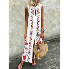Bohemian floral sleeveless high split long dress Sal
