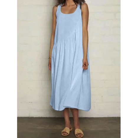 Casual cotton solid color sleeveless breathable loose dress Sal