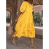 Casual loose floral print o-neck puff sleeve pleated a-line maxi dress Sal