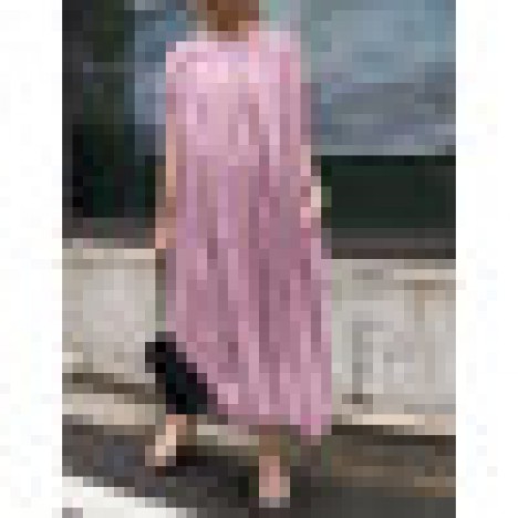 Casual plain puff sleeves o-neck pleated solid maxi dress with pocket Sal