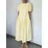 Casual plain round neck puff sleeve side zipper solid stitching maxi dress with pocket Sal