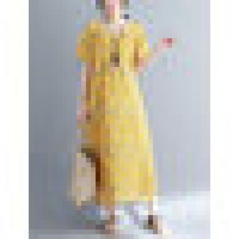 Casual women floral printed short sleeve v-neck dress Sal