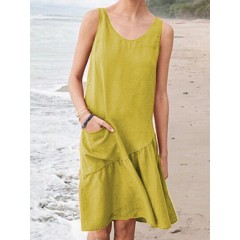 Casual women solid color sleeveless dress with pockets Sal