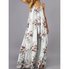 Chiffon sleeveless straps loose holiday floral summer maxi dress Sal