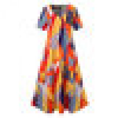Cotton geometric contrast color print holiday maxi dress with side pockets Sal