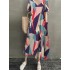 Cotton geometric contrast color print holiday maxi dress with side pockets Sal