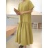 Cotton mustard yellow solid color v-neck ruffled hem loose casual maxi dress Sal