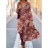 Ditsy floral print v-neck long sleeve loose casual holiday maxi dress for women Sal