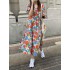 Ditsy floral print v-neck puff sleeve holiday casual loose maxi dress for women Sal