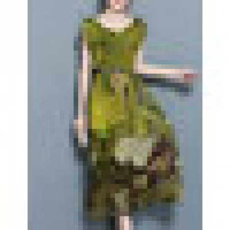 Elegant women floral short sleeve mid-long dress Sal