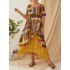 Ethnic print layered short sleeve vintage maxi dress for women Sal