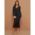 Long sleeve v-neck patchwork solid casual maxi dress for women Sal