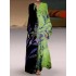 Plant contrast print v-neck elastic cuffs casual long sleeve maxi dresses for women Sal