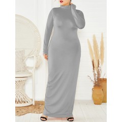 Plus size women solid color high neck long sleeve kaftan maxi dresses Sal