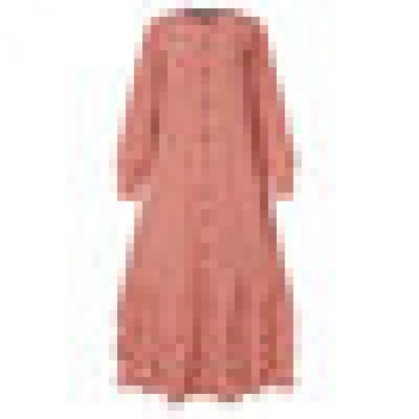 Polka dot ruffles trim button long sleeve bohemian shirt maxi dress for women Sal