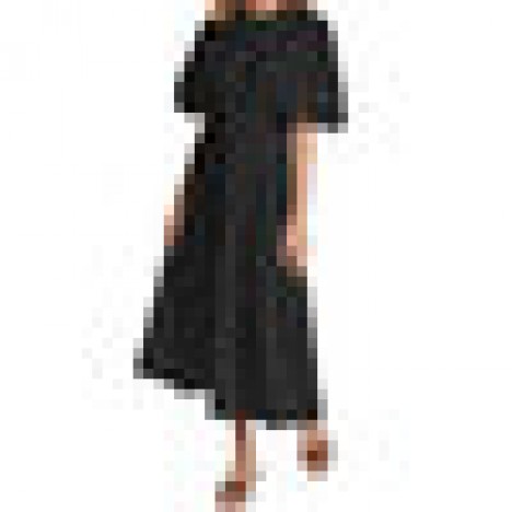 Pure color round neck half puff sleeve casual maxi dresses for women Sal