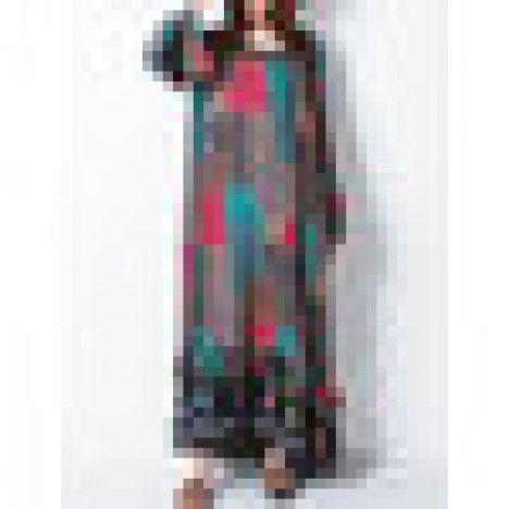 Retro women random printed patchwork bohemian maxi dress Sal