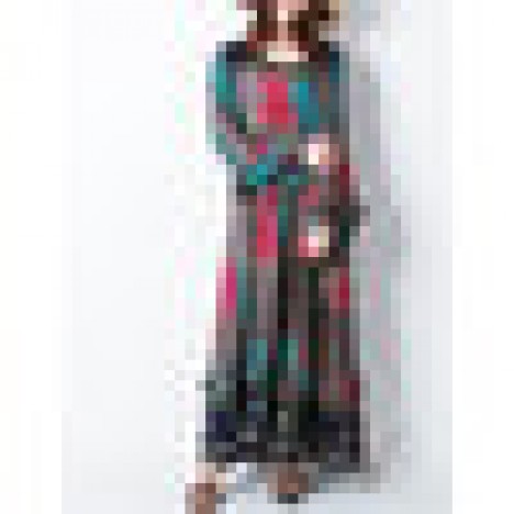 Retro women random printed patchwork bohemian maxi dress Sal