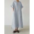Solid color cotton short sleeve ruffle plain casual maxi dress with pocket Sal
