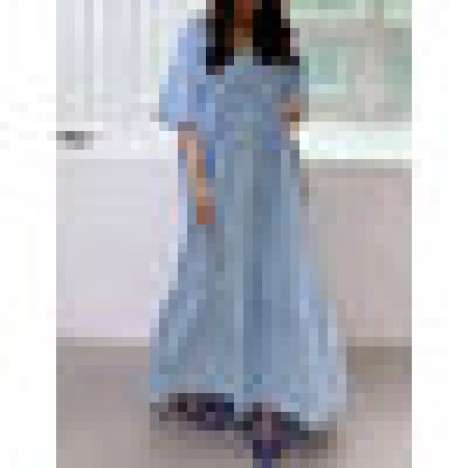 Solid color cotton square neck holiday loose layered maxi dress Sal