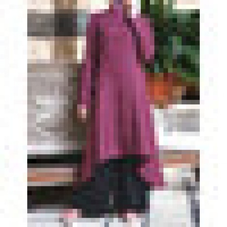 Solid color irregular hem button down front muslim maxi shirts dress Sal