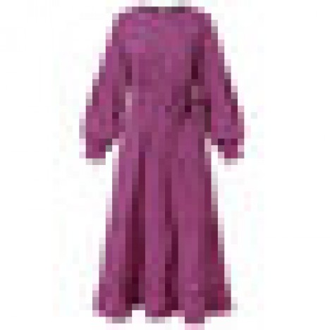 Solid color o-neck back zipper lace-up long sleeve belted pleated maxi dress Sal