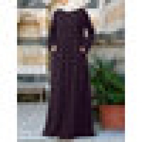 Solid color pleats long sleeve kaftan tunic muslim maxi dress with front pockets Sal
