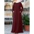 Solid color pleats long sleeve kaftan tunic muslim maxi dress with front pockets Sal