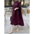 Solid color puff sleeve turtleneck lace up pleated stitching high low hem shirt dress Sal