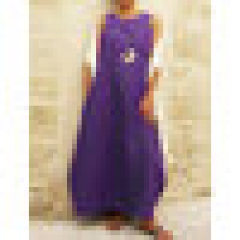 Solid color sleeveless o-neck women casual long maxi dress Sal