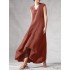 Solid color v-neck sleeveless loose casual maxi dresses Sal