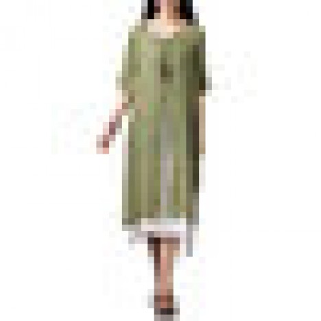 Vintage casual false two pieces linen slit maxi dress for women Sal