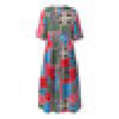 Vintage floral print o-neck 3/4 sleeve loose casual maxi dress Sal