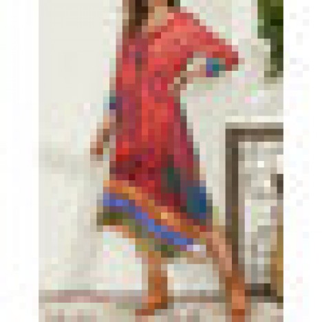 Vintage print asymmetrical hem long sleeve casual dress for women Sal