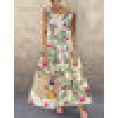 Vintage women sleeveless o-neck floral print maxi dress Sal