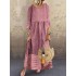Women 3/4 sleeve o-neck stitching long sleeve vintage maxi dress Sal