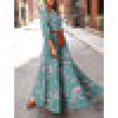Women bohemia floral print o-neck casual half sleeve holiday maxi dresses Sal
