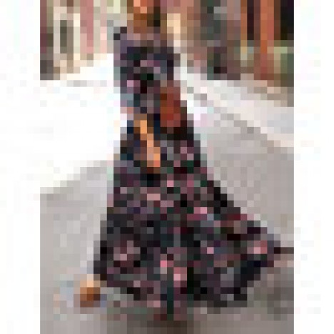 Women bohemia floral print o-neck casual half sleeve holiday maxi dresses Sal