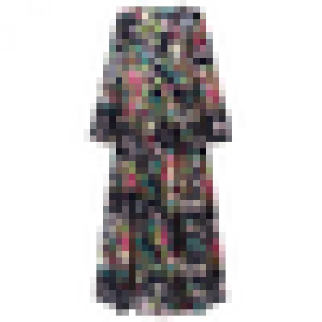Women calico print pleated casual long sleeve maxi dresses with pocket Sal