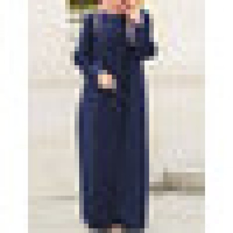 Women casual loose solid color o-neck long sleeve kaftan tunic denim dress Sal