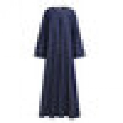 Women casual loose solid color o-neck long sleeve kaftan tunic denim dress Sal